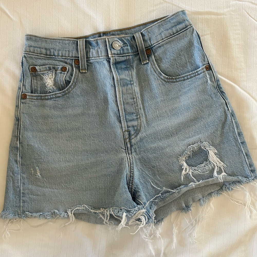 Levi's Distressed Light Blue Denim Shorts